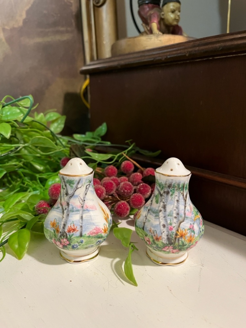 Salt & Pepper ROYAL ALBERT “Silver Birch” Pattern Bone China Made in England ***